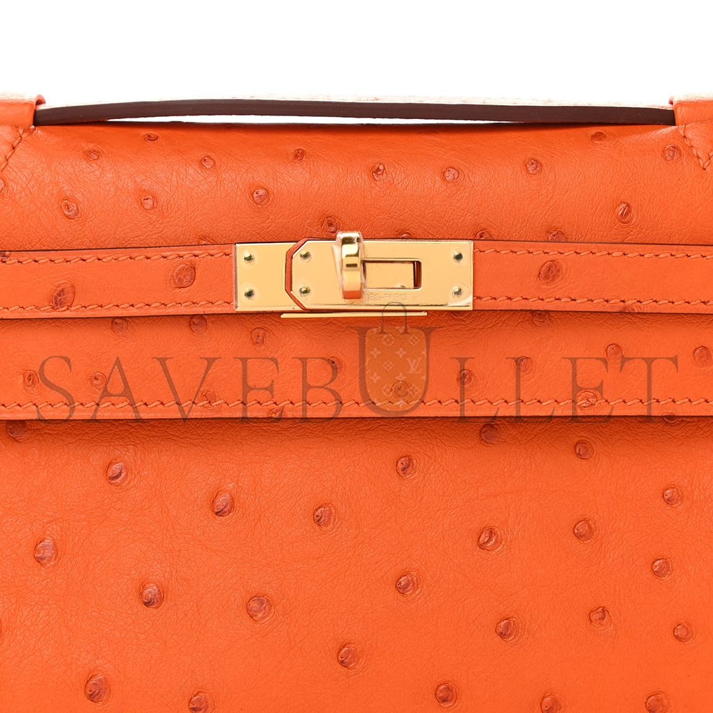 HERMÈS MASTER OSTRICH KELLY POCHETTE TANGERINE (22*14*7cm) 